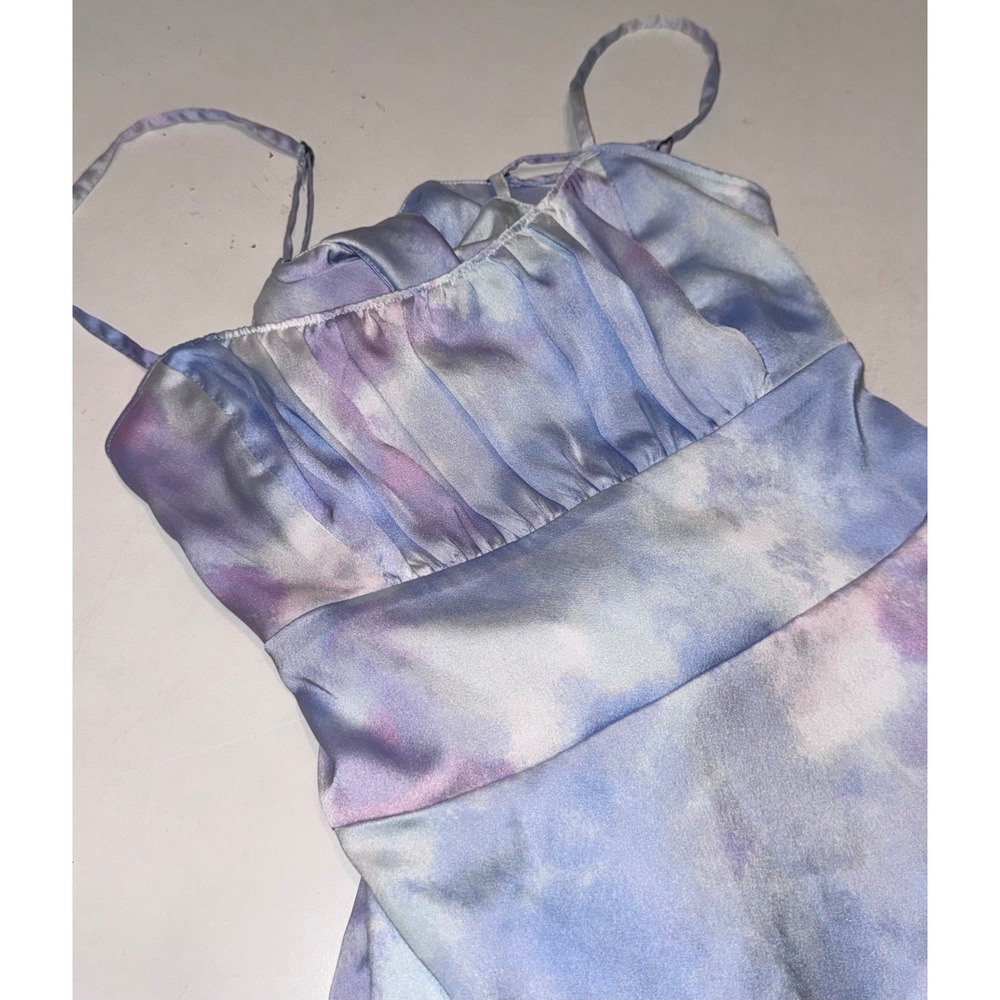 Hollister Tie Dye Satin Mini Dress HOCO Dance Purple Blue Watercolor Tie Back XS